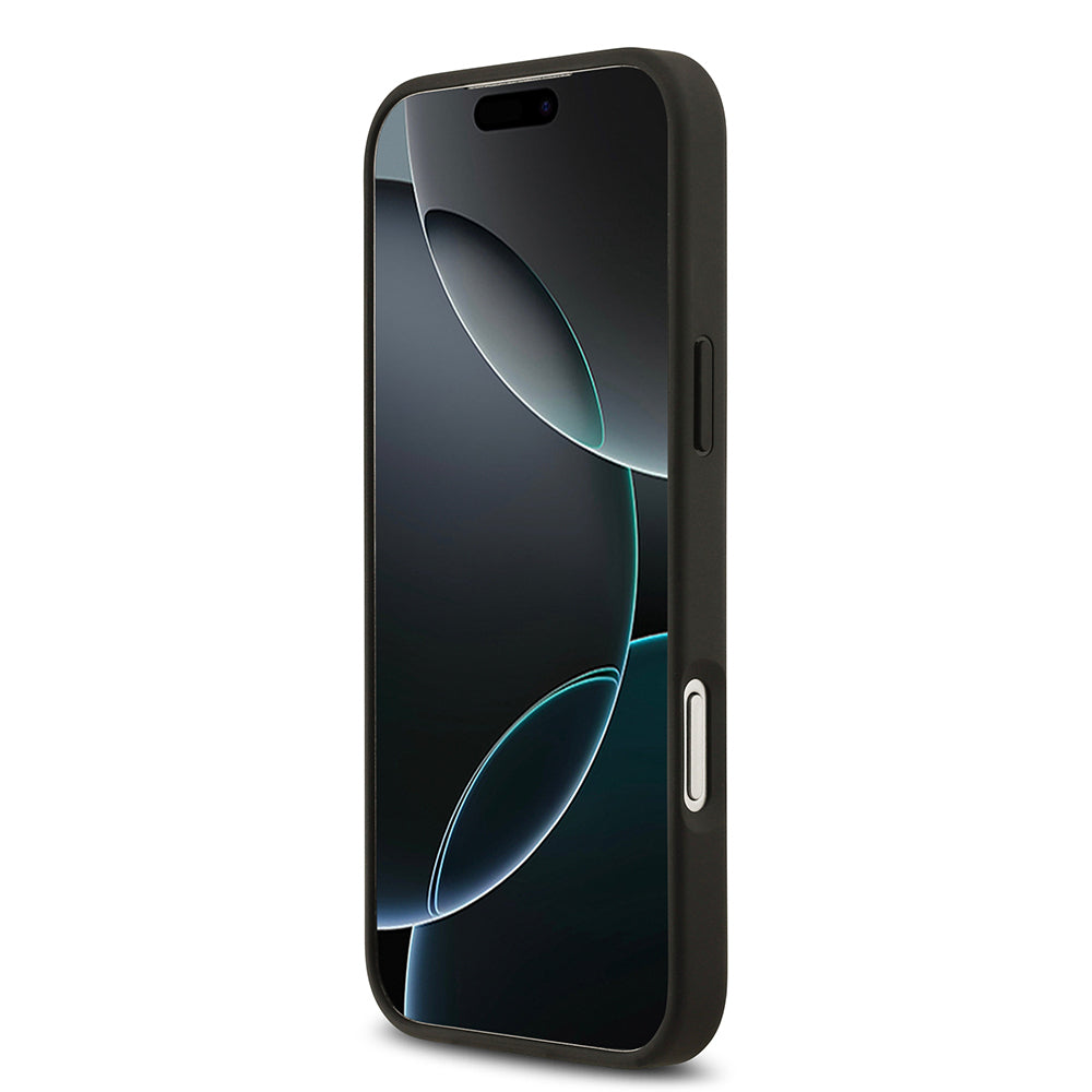 Apple iPhone 17 Pro Max Kılıf Guess Orjinal Lisanslı Gül Baskılı Büyük Metal Logo Dizaynlı Kapak Siyah