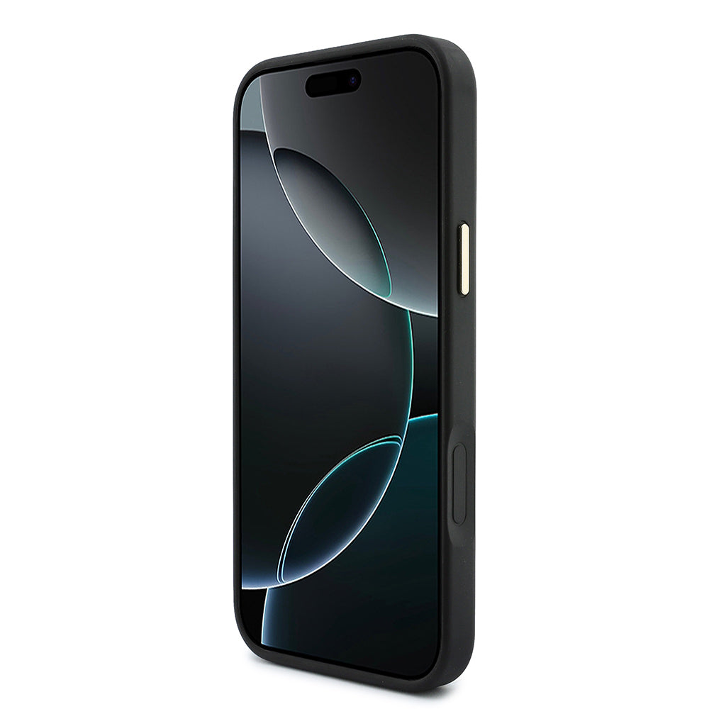 Apple iPhone 17 Pro Max Kılıf Guess Orjinal Lisanslı M-safe Şarj Özellikli 4G Büyük Metal Logolu Kartlıklı Kapak Siyah