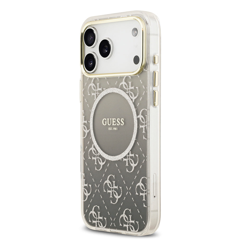 Apple iPhone 17 Pro Max Kılıf Guess Orjinal Lisanslı M-safe Şarj Özellikli 4G Desenli Simli Silikon Kapak Gri