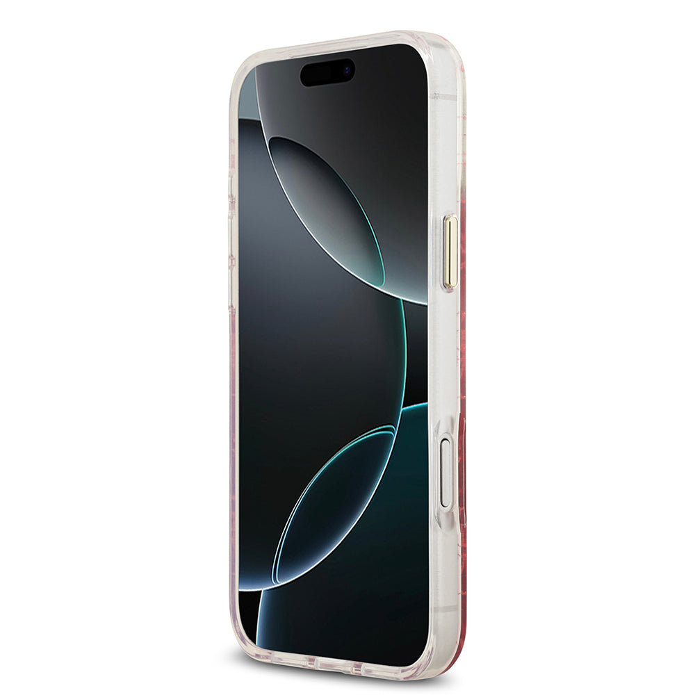 Apple iPhone 17 Pro Max Kılıf Guess Orjinal Lisanslı M-safe Şarj Özellikli 4G Desenli Simli Silikon Kapak Pembe