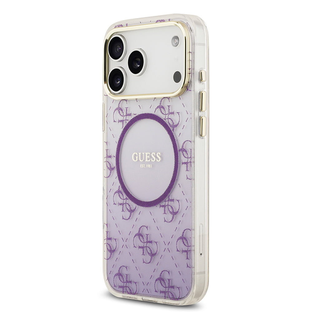 Apple iPhone 17 Pro Max Kılıf Guess Orjinal Lisanslı M-safe Şarj Özellikli 4G Desenli Simli Silikon Kapak Mor