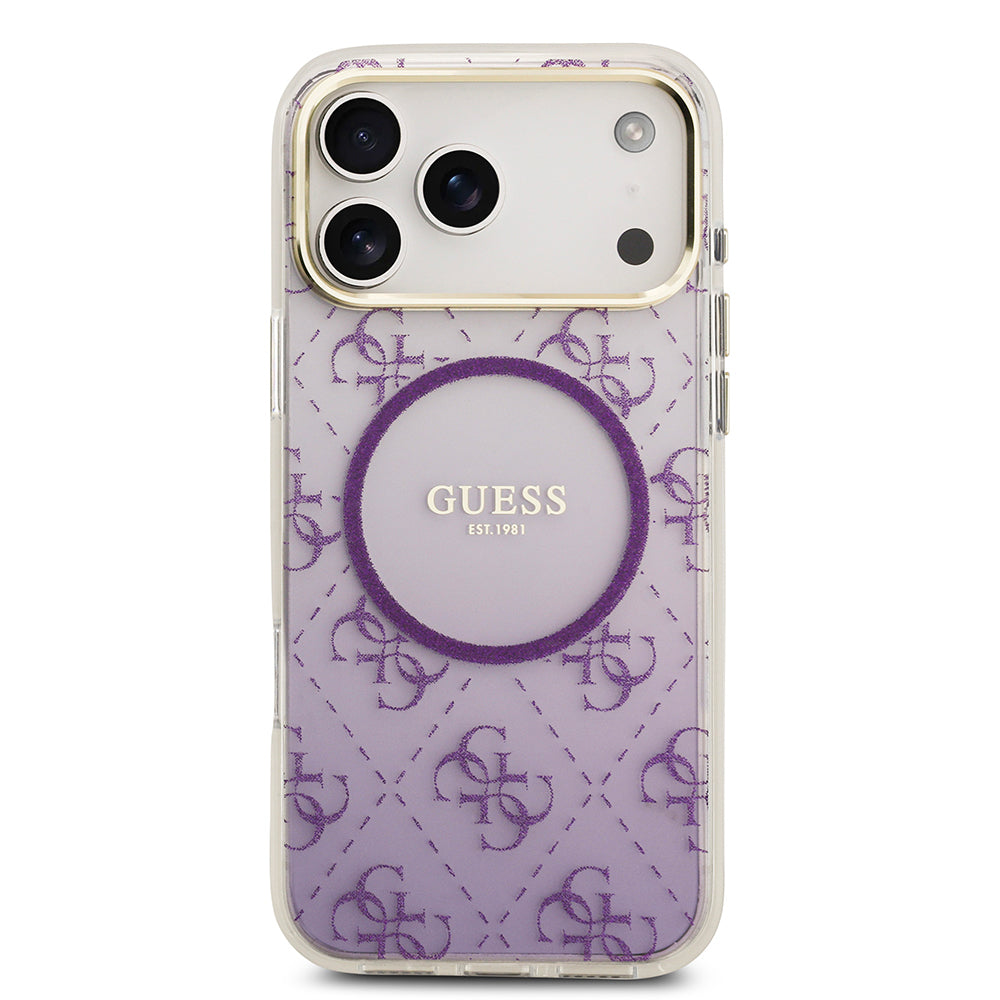 Apple iPhone 17 Pro Max Kılıf Guess Orjinal Lisanslı M-safe Şarj Özellikli 4G Desenli Simli Silikon Kapak Mor
