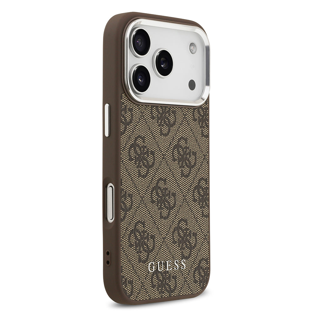 Apple iPhone 17 Pro Max Kılıf Guess Orjinal Lisanslı M-safe Şarj Özellikli 4G Klasik Yazı Logolu Kapak Kahverengi