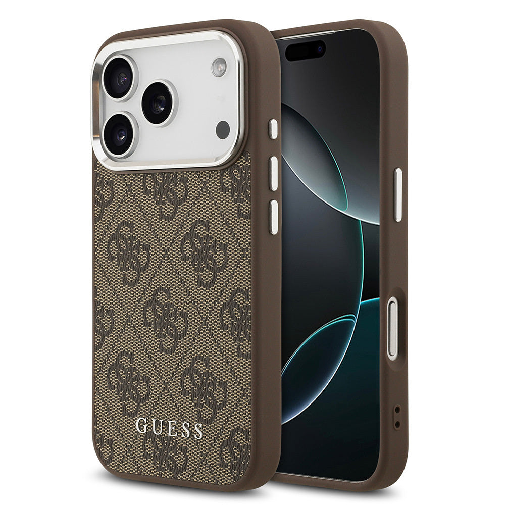 Apple iPhone 17 Pro Max Kılıf Guess Orjinal Lisanslı M-safe Şarj Özellikli 4G Klasik Yazı Logolu Kapak Kahverengi