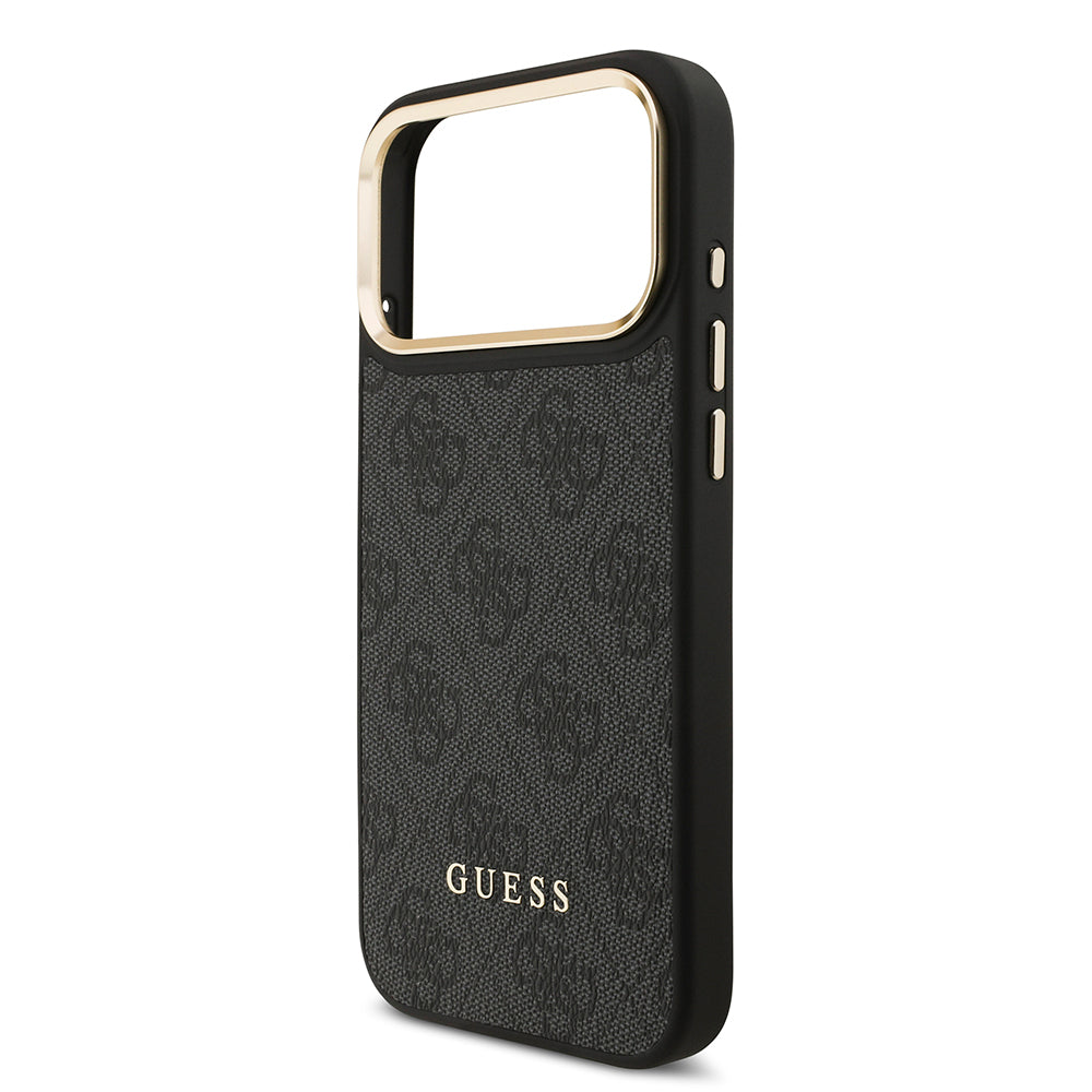 Apple iPhone 17 Pro Max Kılıf Guess Orjinal Lisanslı M-safe Şarj Özellikli 4G Metal Büyük Logolu Kartlıklı Kapak Siyah