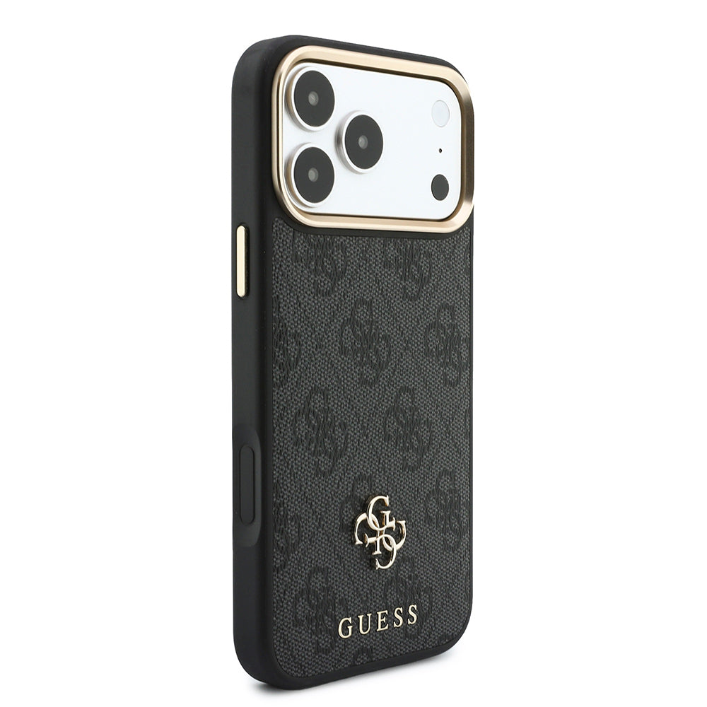 Apple iPhone 17 Pro Max Kılıf Guess Orjinal Lisanslı M-safe Şarj Özellikli Askılı ve 4G Metal Logolu Kartlıklı Kapak Siyah