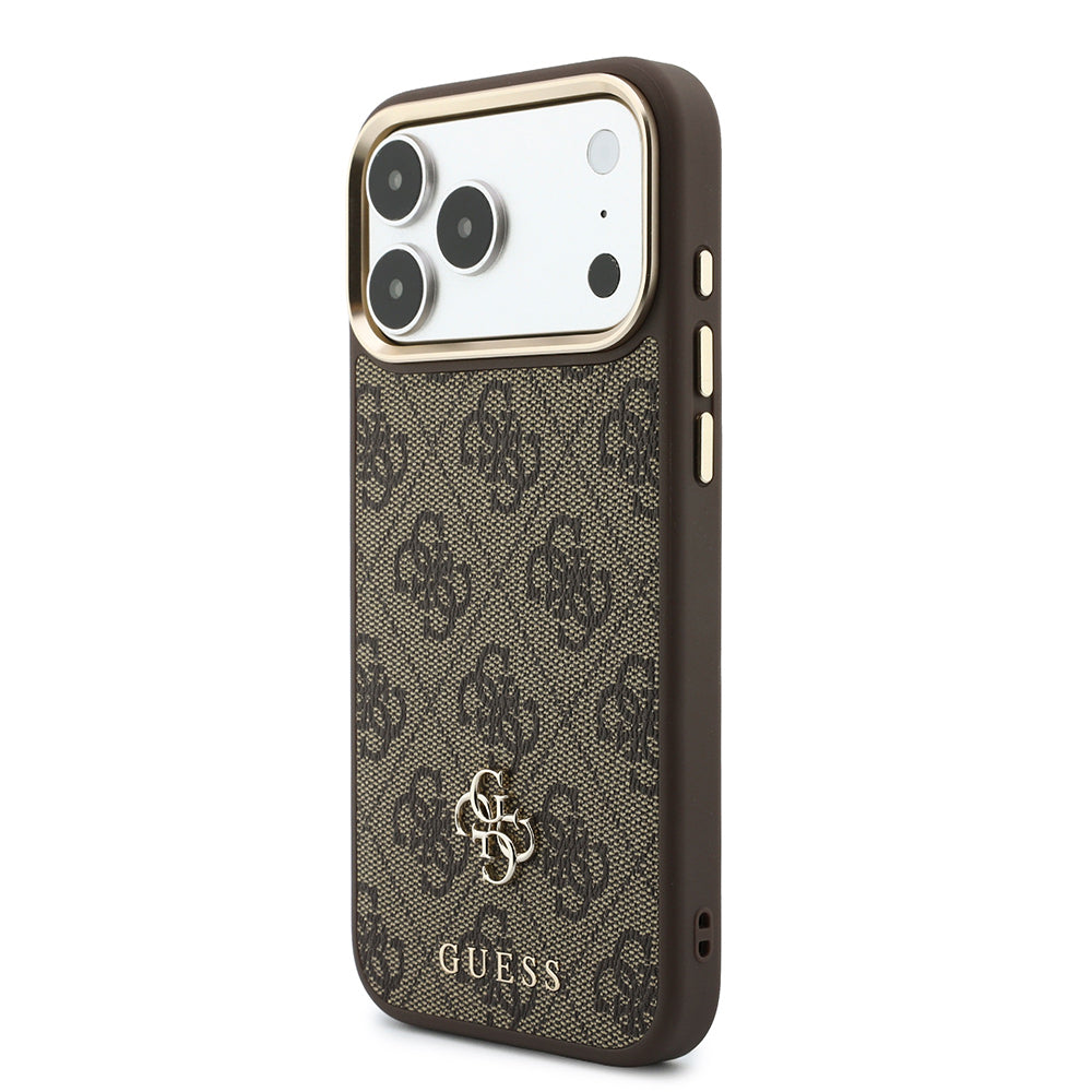 Apple iPhone 17 Pro Max Kılıf Guess Orjinal Lisanslı M-safe Şarj Özellikli Askılı ve 4G Metal Logolu Kartlıklı Kapak Kahverengi
