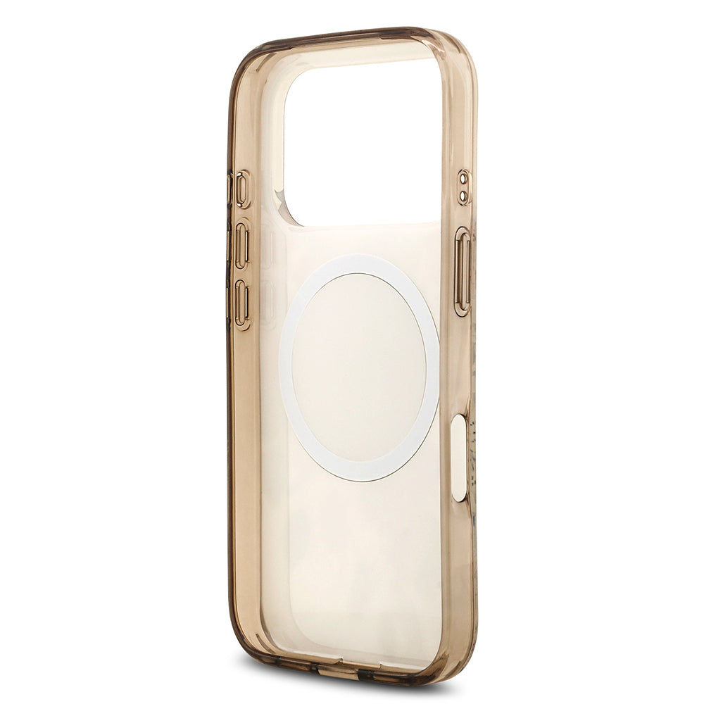 Apple iPhone 17 Pro Max Kılıf Guess Orjinal Lisanslı M-safe Şarj Özellikli Flower Tonal Circle Kapak Kahverengi