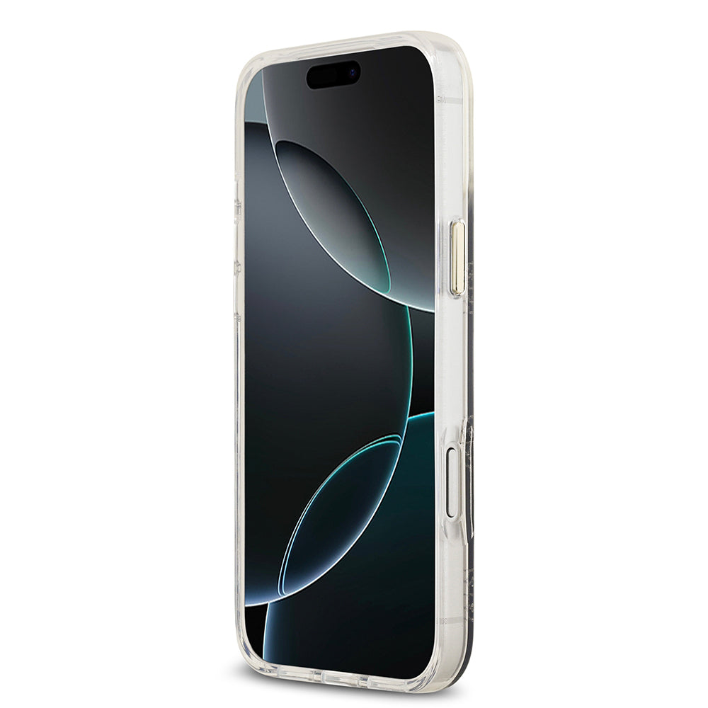 Apple iPhone 17 Pro Max Kılıf Guess Orjinal Lisanslı M-safe Şarj Özellikli Simli Peony Desenli Silikon Kapak Siyah