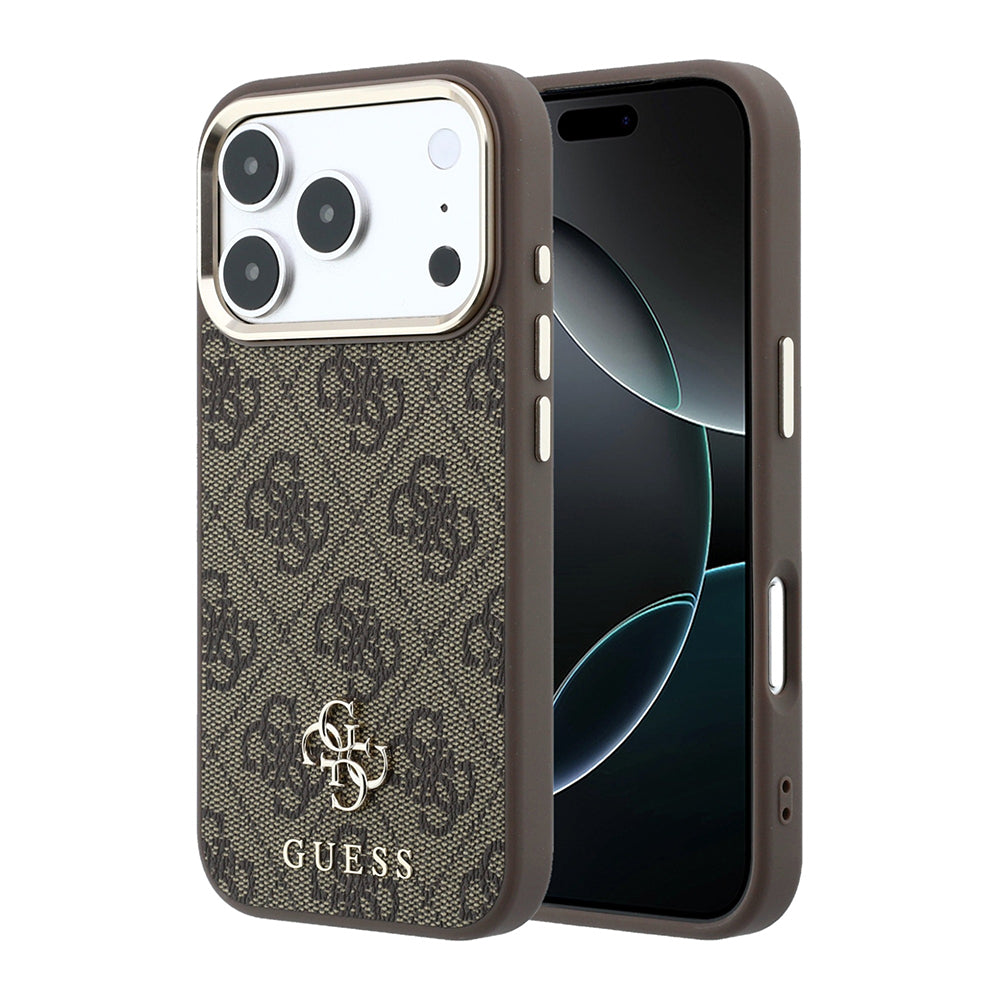 Apple iPhone 17 Pro Max Kılıf Guess Orjinal Lisanslı M-safe Şarj Özellikli Small 4G Classic Logolu Kapak Kahverengi