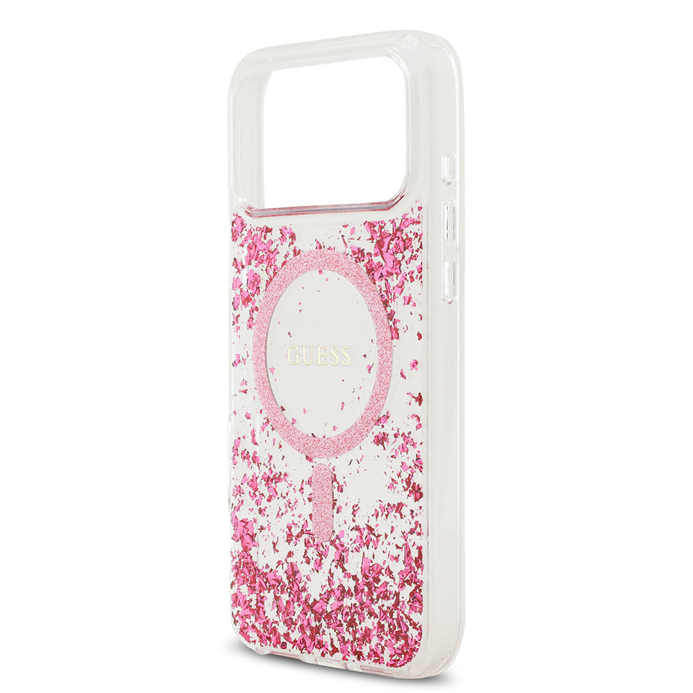 Apple iPhone 17 Pro Max Kılıf Guess Orjinal Lisanslı M-safe Şarj Özellikli Transparan Resin Bottom Kapak Pembe
