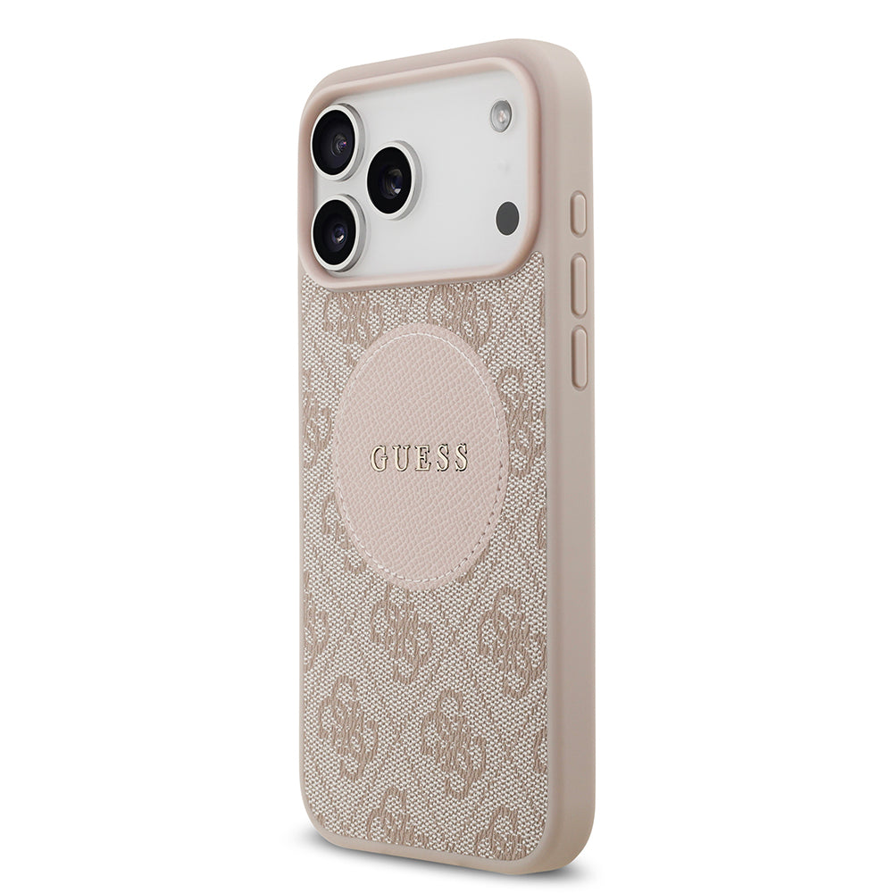 Apple iPhone 17 Pro Max Kılıf Guess Orjinal Lisanslı M-safe Şarj Özellikli Yazı Logolu Circle Classic Kapak Pembe