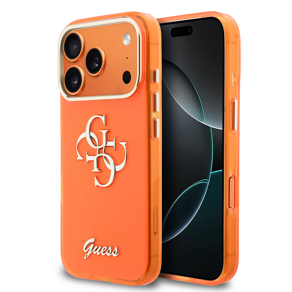 Apple iPhone 17 Pro Max Kılıf Guess Orjinal Lisanslı Yazı ve 4G Büyük Metal Logolu Silikon Kapak Turuncu
