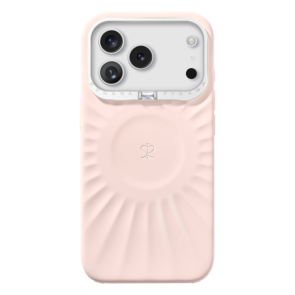 Apple iPhone 17 Pro Max Kılıf Kabartma Tasarımlı Metal Kamera Çerçeveli Pynana Starlight Serisi Kapak Pembe