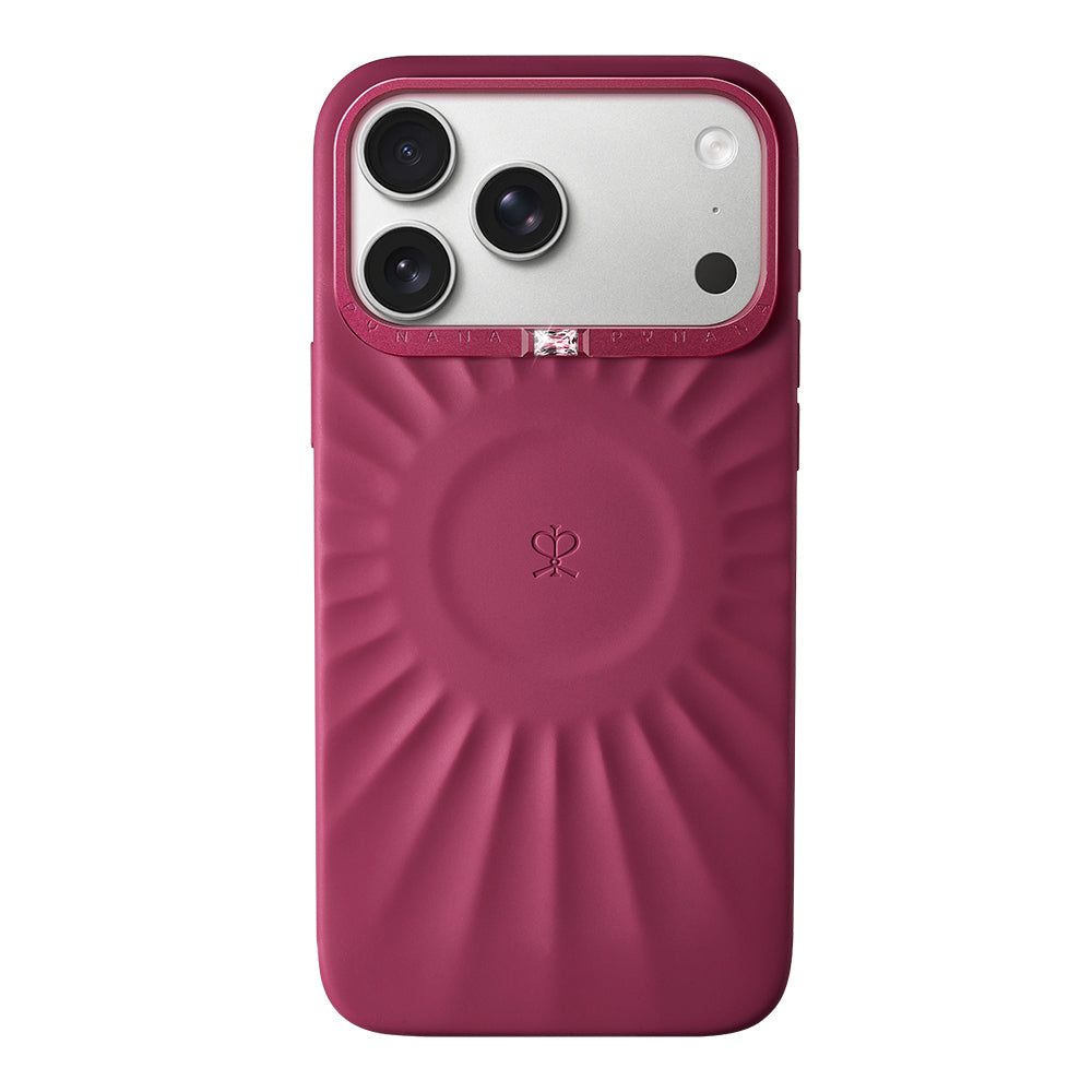 Apple iPhone 17 Pro Max Kılıf Kabartma Tasarımlı Metal Kamera Çerçeveli Pynana Starlight Serisi Kapak Bordo