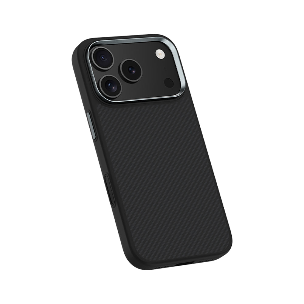 Apple iPhone 17 Pro Max Kılıf Karbon Fiber M-safe Şarj Özellikli Benks Hybrid ArmorPro 600D Kevlar Kapak Siyah