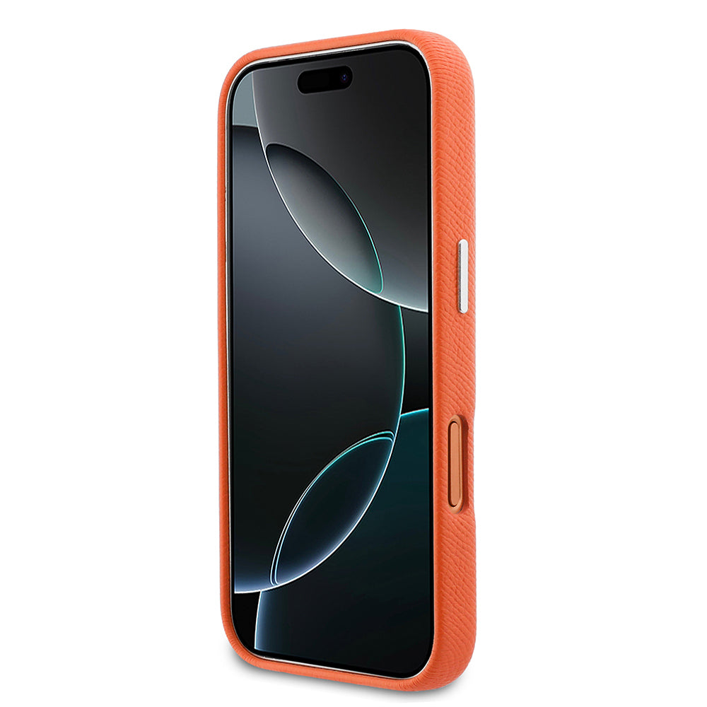 Apple iPhone 17 Pro Max Kılıf Karl Lagerfeld Orjinal Lisanslı M-safe Şarj Özellikli Metal Kamera ve Buton Tasarımlı K&C Head Logolu PU Deri Kapak Turuncu