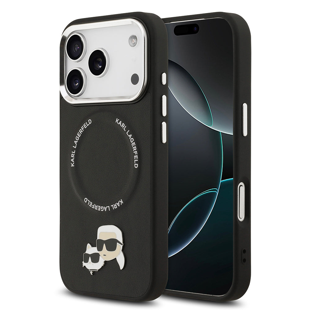 Apple iPhone 17 Pro Max Kılıf Karl Lagerfeld Orjinal Lisanslı M-safe Şarj Özellikli Metal Kamera ve Buton Tasarımlı K&C PU Deri Kapak Siyah