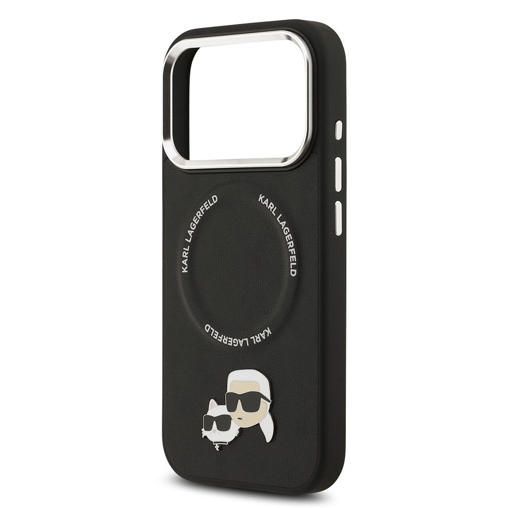 Apple iPhone 17 Pro Max Kılıf Karl Lagerfeld Orjinal Lisanslı M-safe Şarj Özellikli Metal Kamera ve Buton Tasarımlı K&C PU Deri Kapak Siyah