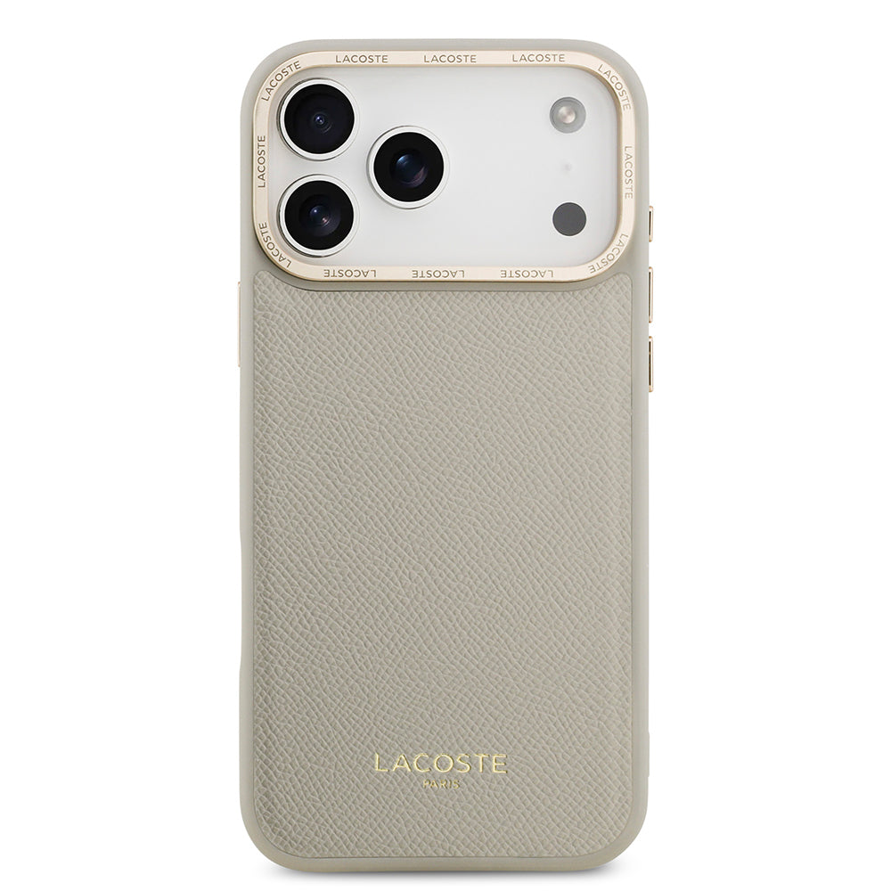 Apple iPhone 17 Pro Max Kılıf Lacoste Orjinal Lisanslı M-safe Şarj Özellikli Champs Elysees PU Deri Tasarımlı Kapak Gri
