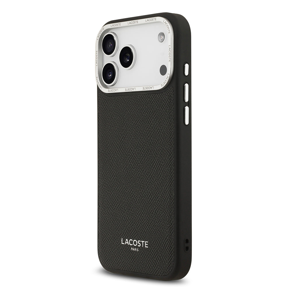 Apple iPhone 17 Pro Max Kılıf Lacoste Orjinal Lisanslı M-safe Şarj Özellikli Champs Elysees PU Deri Tasarımlı Kapak Siyah