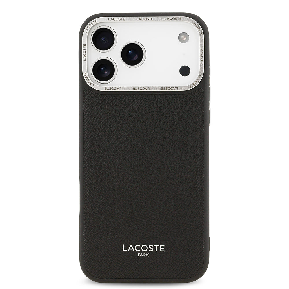 Apple iPhone 17 Pro Max Kılıf Lacoste Orjinal Lisanslı M-safe Şarj Özellikli Champs Elysees PU Deri Tasarımlı Kapak Siyah