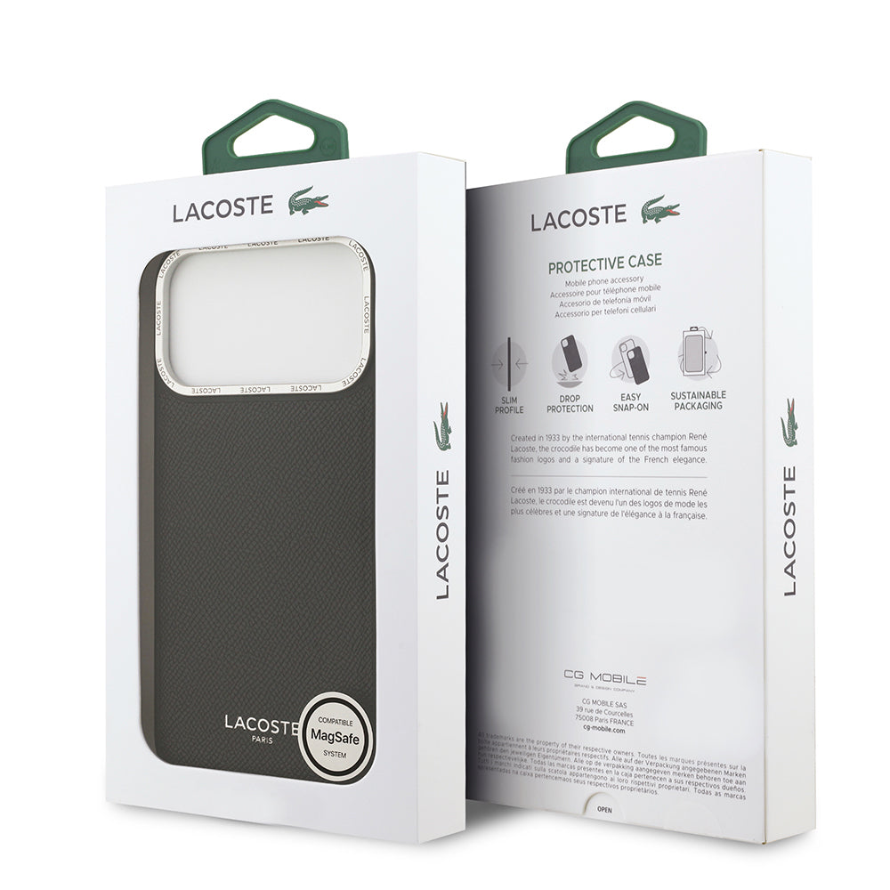 Apple iPhone 17 Pro Max Kılıf Lacoste Orjinal Lisanslı M-safe Şarj Özellikli Champs Elysees PU Deri Tasarımlı Kapak Siyah