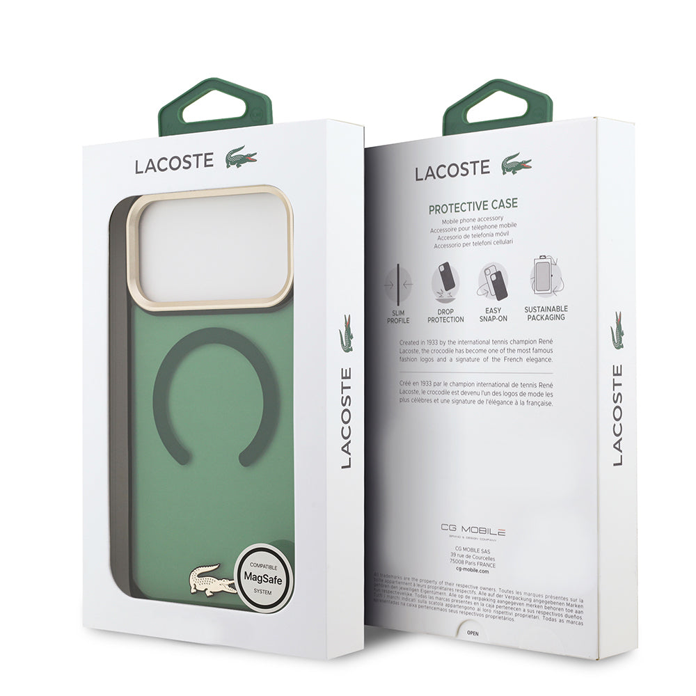 Apple iPhone 17 Pro Max Kılıf Lacoste Orjinal Lisanslı M-safe Şarj Özellikli Gold Timsah Logolu Buzlu Kapak Yeşil