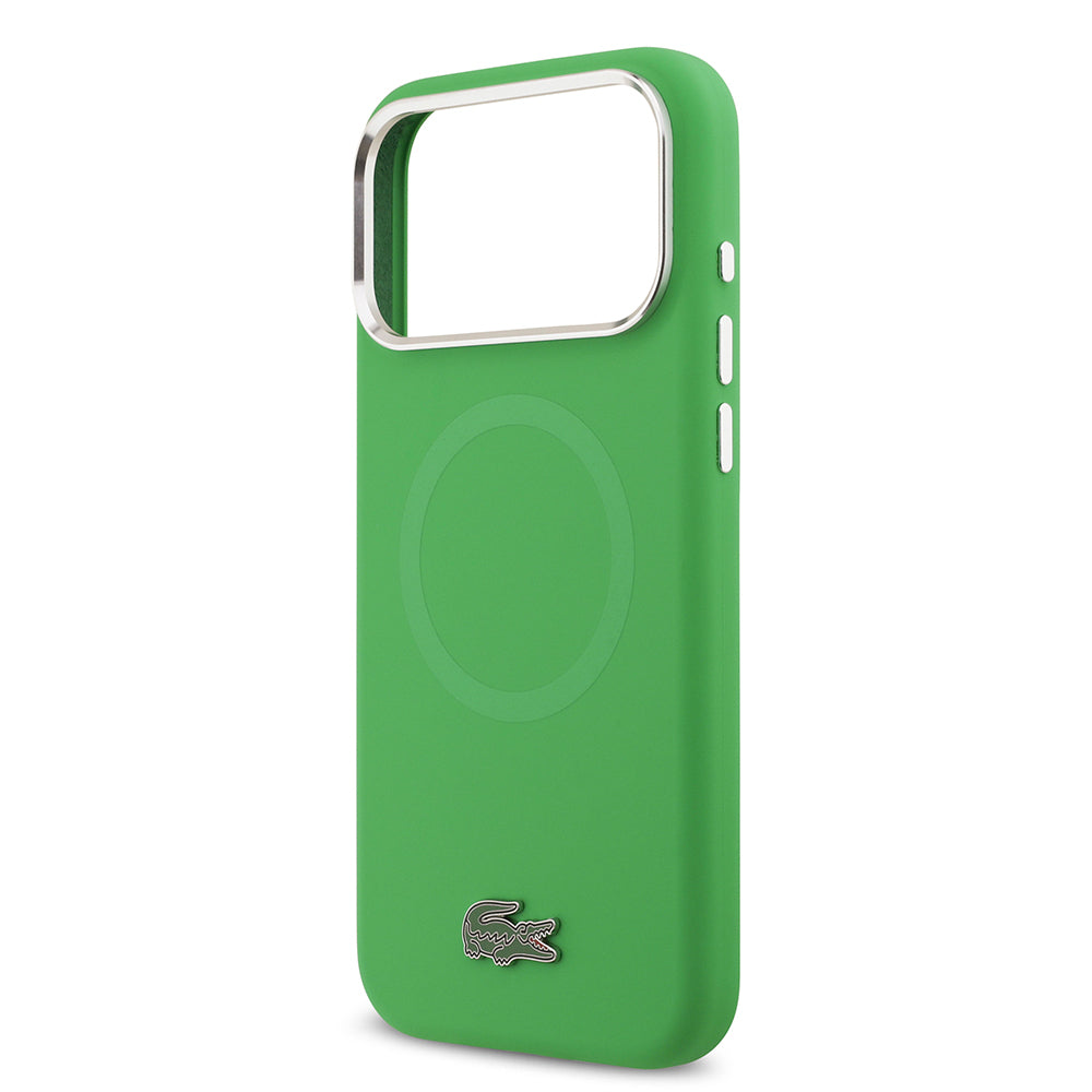 Apple iPhone 17 Pro Max Kılıf Lacoste Orjinal Lisanslı M-safe Şarj Özellikli İkonik Logolu Metal Kamera Çerçeveli Silikon Kapak Yeşil