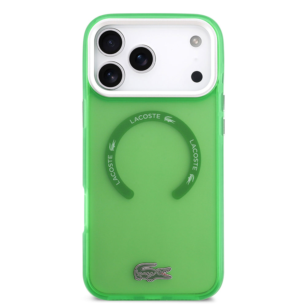 Apple iPhone 17 Pro Max Kılıf Lacoste Orjinal Lisanslı M-safe Şarj Özellikli İkonik Timsah Logolu Buzlu Kapak Yeşil