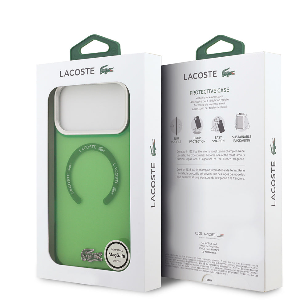Apple iPhone 17 Pro Max Kılıf Lacoste Orjinal Lisanslı M-safe Şarj Özellikli İkonik Timsah Logolu Buzlu Kapak Yeşil