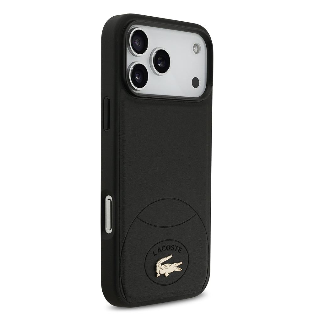 Apple iPhone 17 Pro Max Kılıf Lacoste Orjinal Lisanslı M-safe Şarj Özellikli PU Deri Tasarımlı Metal Logolu Kapak Siyah