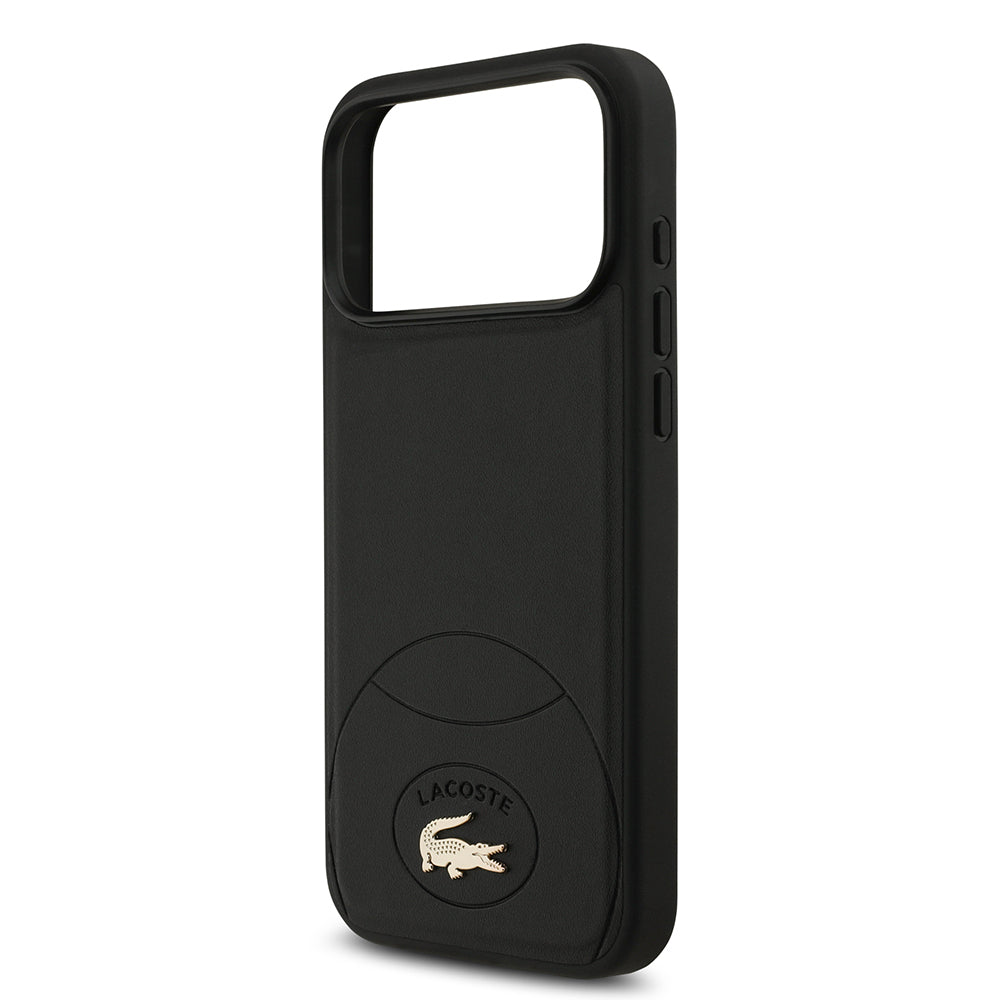 Apple iPhone 17 Pro Max Kılıf Lacoste Orjinal Lisanslı M-safe Şarj Özellikli PU Deri Tasarımlı Metal Logolu Kapak Siyah