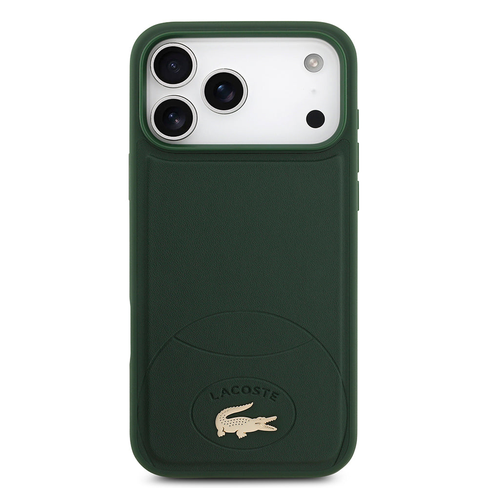 Apple iPhone 17 Pro Max Kılıf Lacoste Orjinal Lisanslı M-safe Şarj Özellikli PU Deri Tasarımlı Metal Logolu Kapak Yeşil