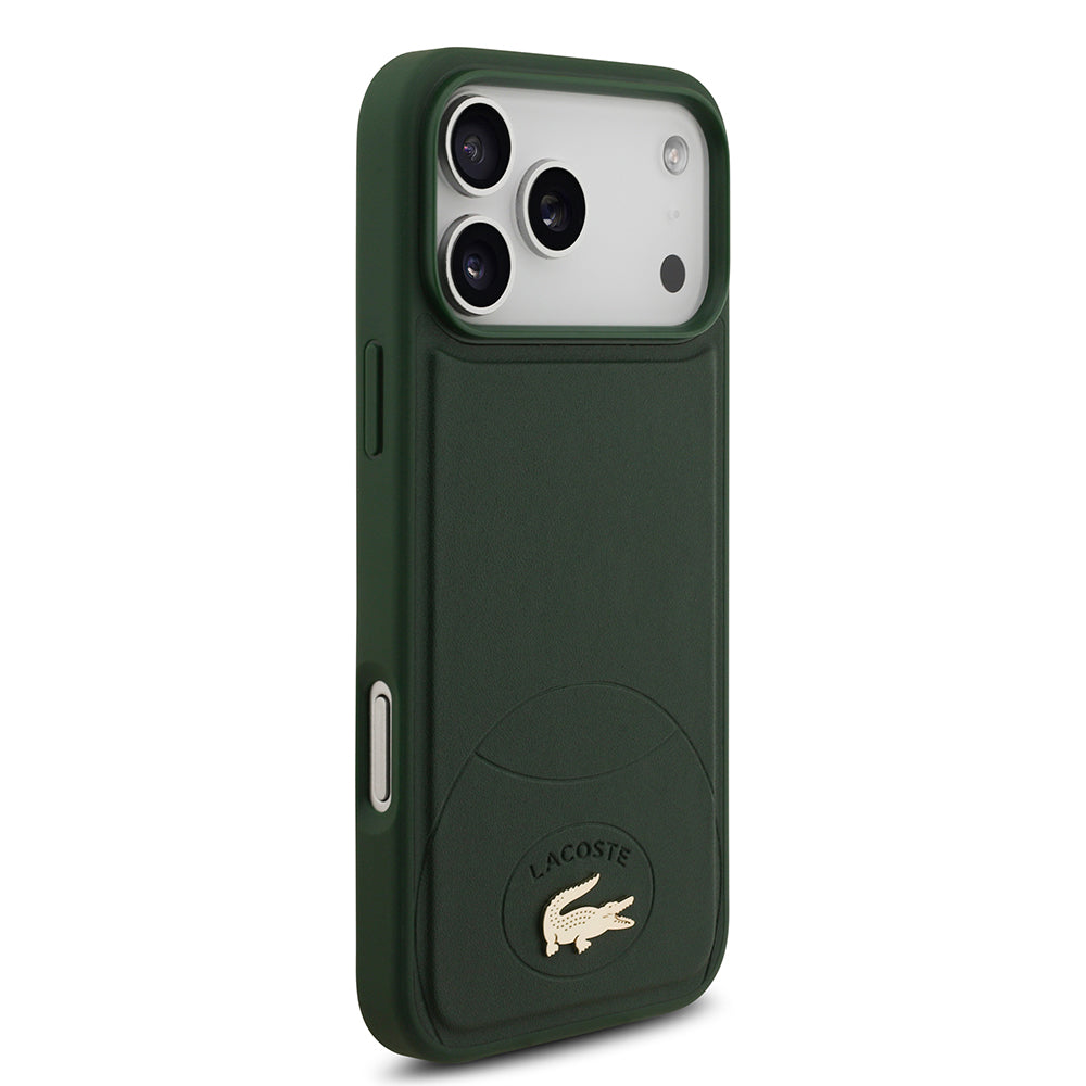 Apple iPhone 17 Pro Max Kılıf Lacoste Orjinal Lisanslı M-safe Şarj Özellikli PU Deri Tasarımlı Metal Logolu Kapak Yeşil