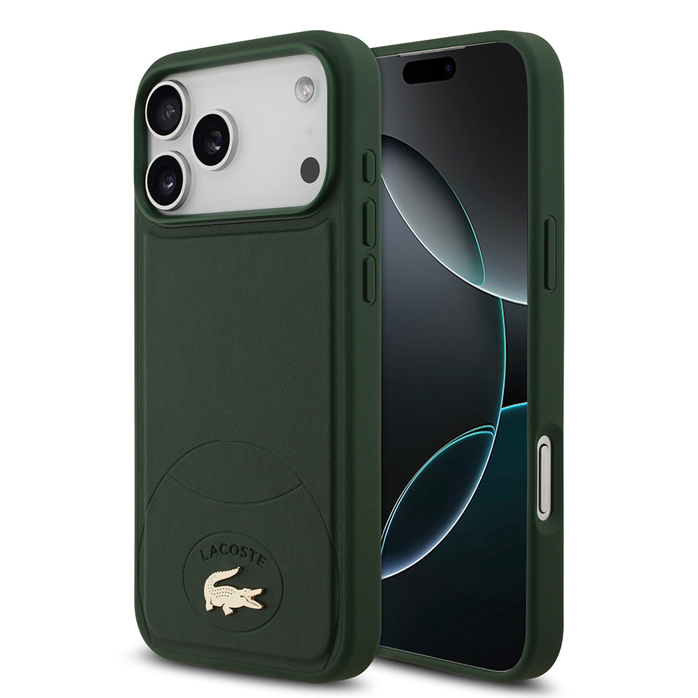 Apple iPhone 17 Pro Max Kılıf Lacoste Orjinal Lisanslı M-safe Şarj Özellikli PU Deri Tasarımlı Metal Logolu Kapak Yeşil