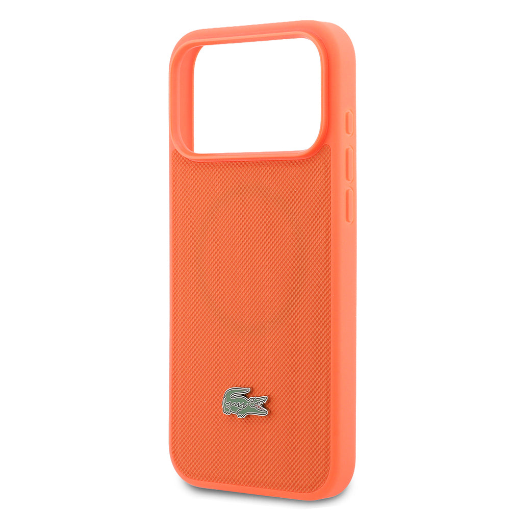 Apple iPhone 17 Pro Max Kılıf Lacoste Orjinal Lisanslı M-safe Şarj Özellikli PU Pike Desenli Metal Logolu Kapak Turuncu