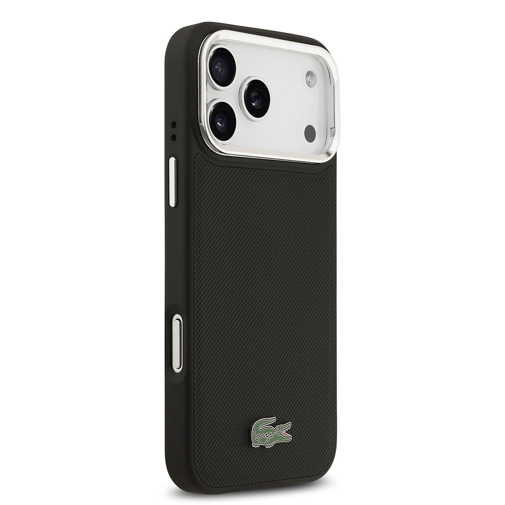 Apple iPhone 17 Pro Max Kılıf Lacoste Orjinal Lisanslı M-safe Şarj Özellikli PU Pike Desenli Standlı Metal Logolu Kapak Koyu Yeşil