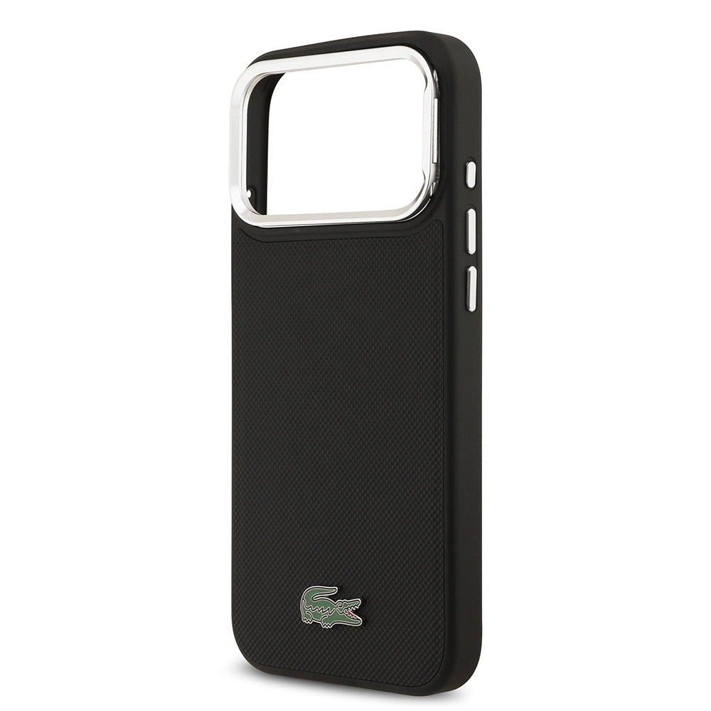 Apple iPhone 17 Pro Max Kılıf Lacoste Orjinal Lisanslı M-safe Şarj Özellikli PU Pike Desenli Standlı Metal Logolu Kapak Koyu Yeşil