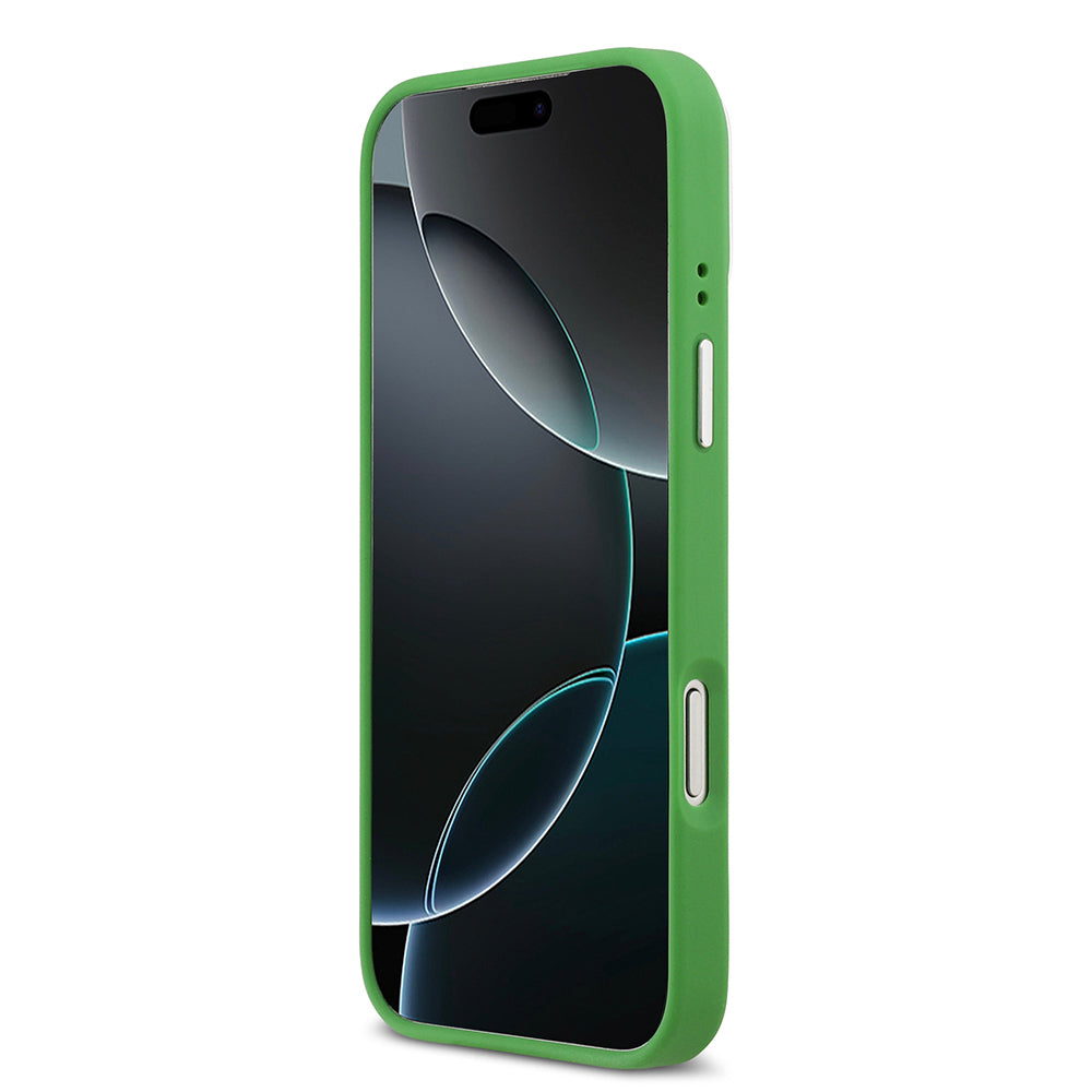 Apple iPhone 17 Pro Max Kılıf Lacoste Orjinal Lisanslı M-safe Şarj Özellikli PU Pike Desenli Standlı Metal Logolu Kapak Yeşil