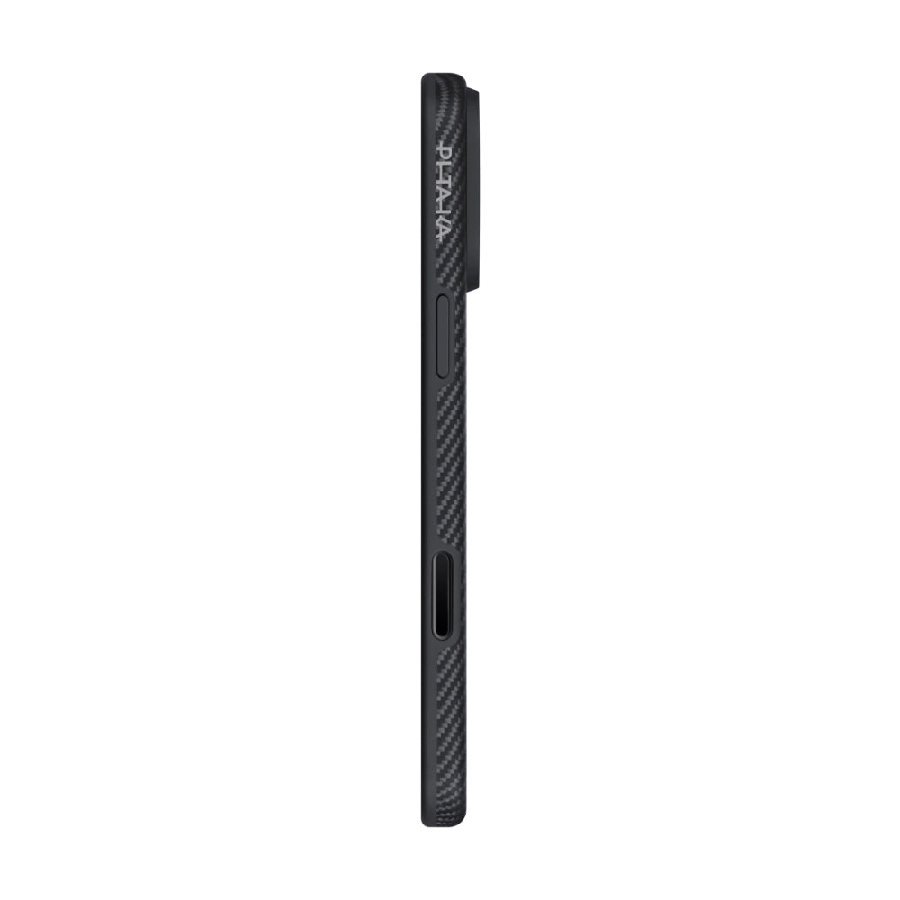 Apple iPhone 17 Pro Max Kılıf M-safe Şarj Özellikli 1500D Aramid Fiber Pitaka Military-Grade Classic Serisi Black-Grey Twill Kapak Siyah-Gri