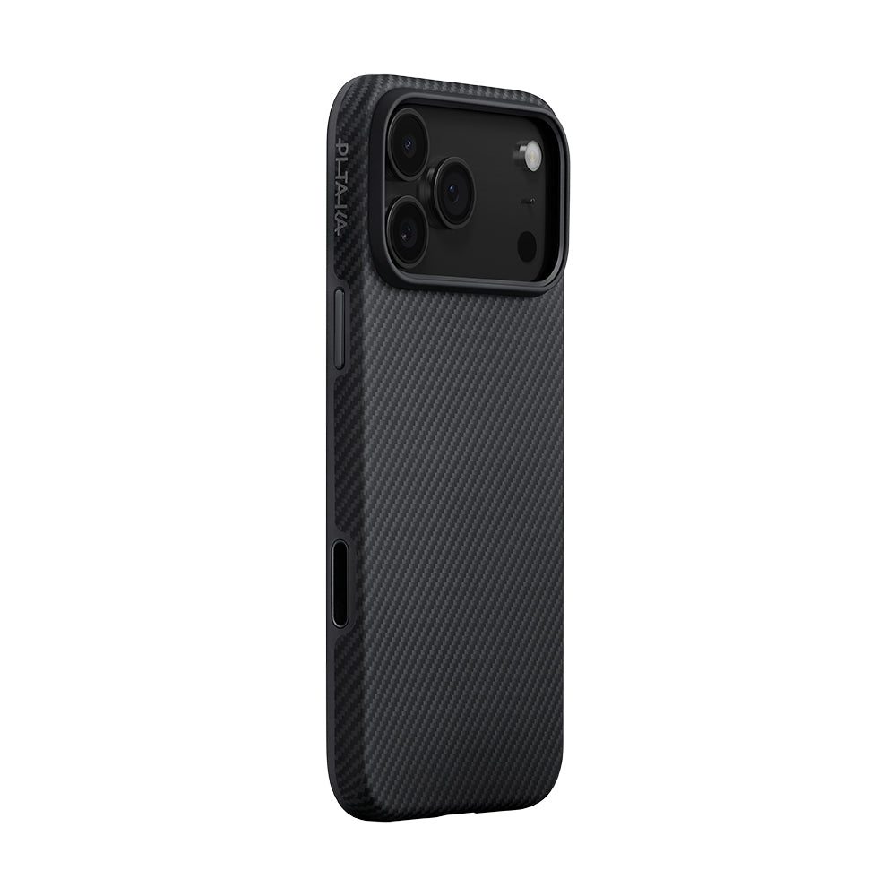 Apple iPhone 17 Pro Max Kılıf M-safe Şarj Özellikli 1500D Aramid Fiber Pitaka Military-Grade Classic Serisi Black-Grey Twill Kapak Siyah-Gri