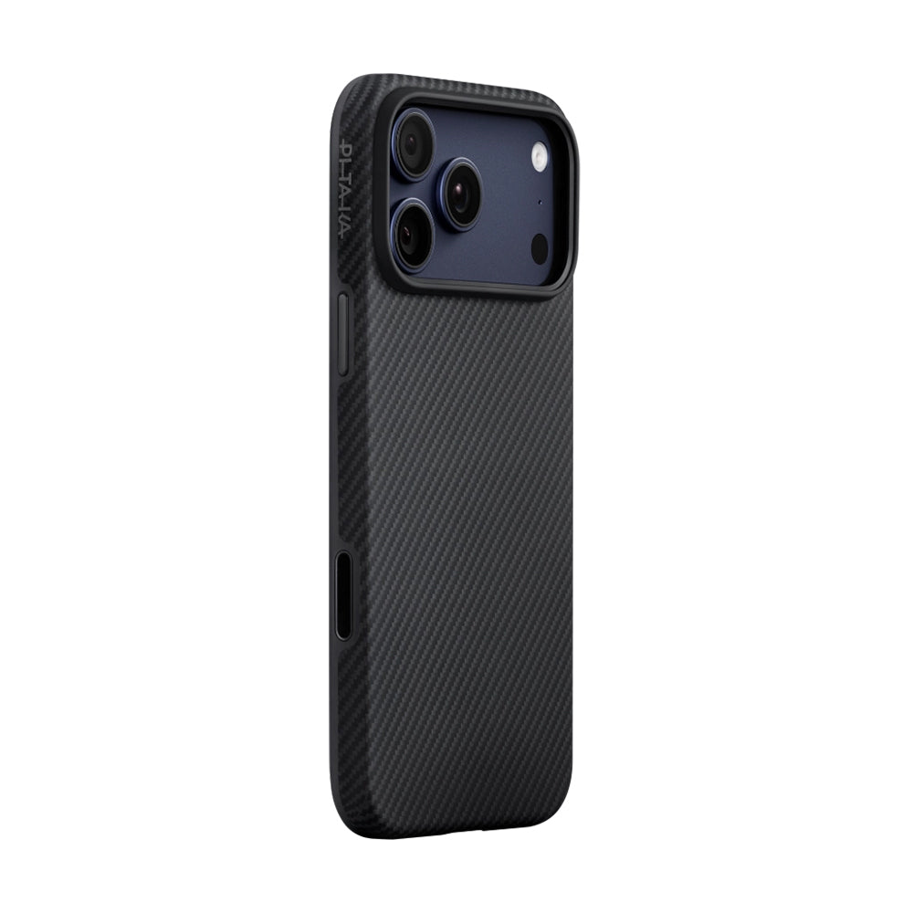 Apple iPhone 17 Pro Max Kılıf M-safe Şarj Özellikli 1500D Aramid Fiber Pitaka Military-Grade Classic Serisi Black-Grey Twill Kapak Siyah-Gri