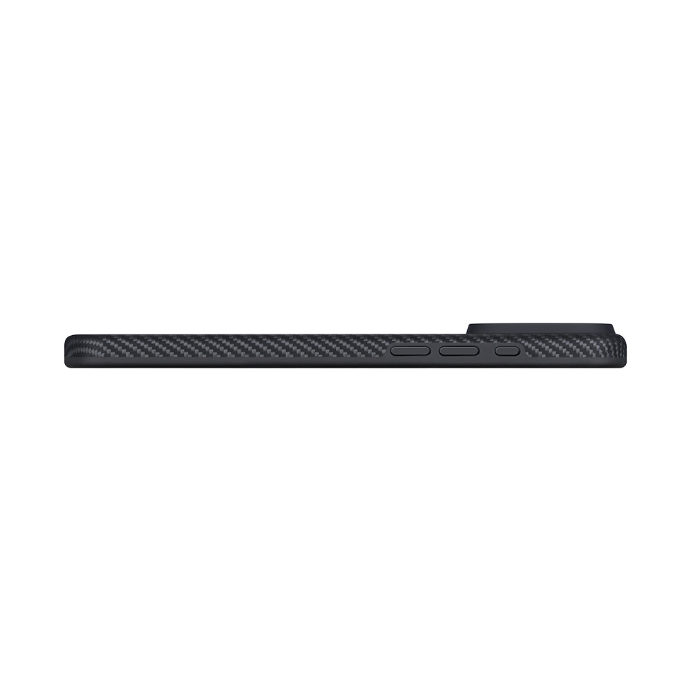 Apple iPhone 17 Pro Max Kılıf M-safe Şarj Özellikli 1500D Aramid Fiber Pitaka Military-Grade Classic Serisi Black-Grey Twill Kapak Siyah-Gri