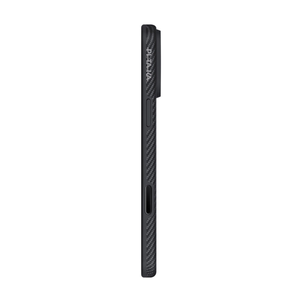 Apple iPhone 17 Pro Max Kılıf M-safe Şarj Özellikli 1500D Aramid Fiber Pitaka Military-Grade Classic Serisi Black-Grey Twill Kapak Siyah-Gri