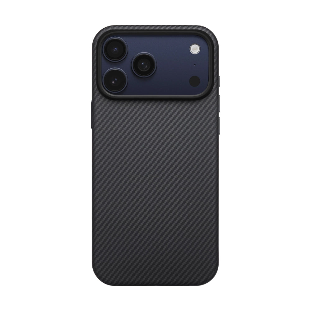 Apple iPhone 17 Pro Max Kılıf M-safe Şarj Özellikli 1500D Aramid Fiber Pitaka Military-Grade Classic Serisi Black-Grey Twill Kapak Siyah-Gri