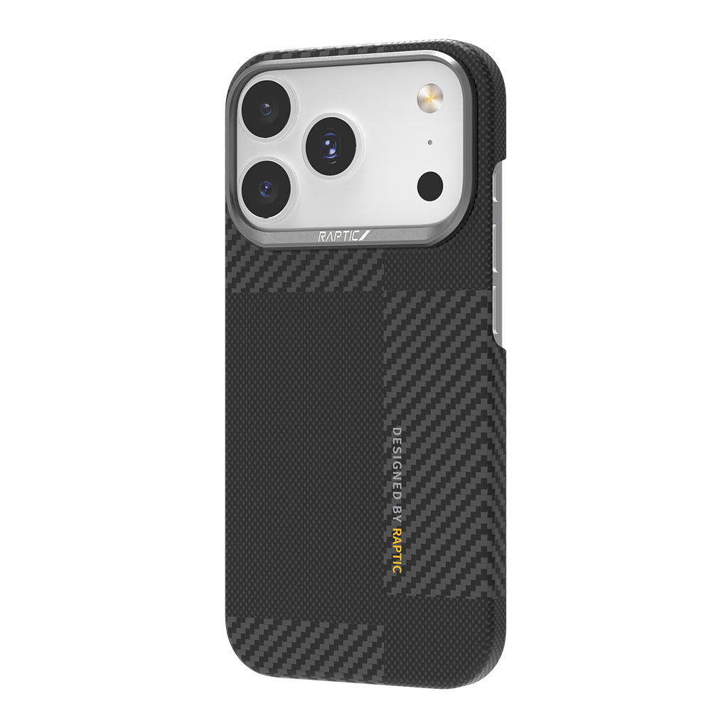 Apple iPhone 17 Pro Max Kılıf M-safe Şarj Özellikli 600D Metal Kamera Çerçeveli Raptic Aramid Fiber Geotik Serisi Kapak Siyah