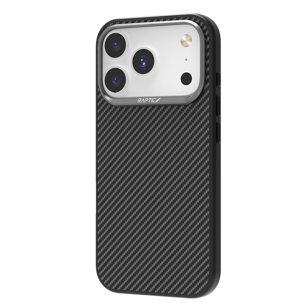 Apple iPhone 17 Pro Max Kılıf M-safe Şarj Özellikli 600D Metal Kamera Çerçeveli Raptic Aramid Fiber Serisi Kapak Siyah