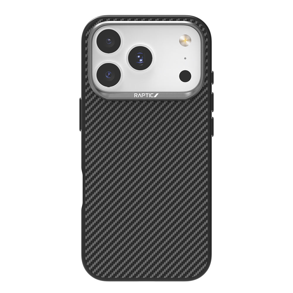 Apple iPhone 17 Pro Max Kılıf M-safe Şarj Özellikli 600D Metal Kamera Çerçeveli Raptic Aramid Fiber Serisi Kapak Siyah