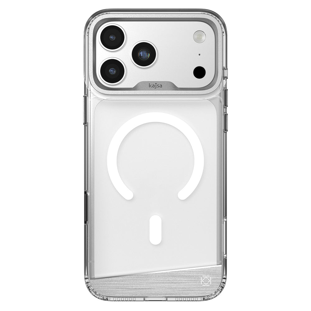 Apple iPhone 17 Pro Max Kılıf M-safe Şarj Özellikli Airbag Tasarımlı O-Ring Şeffaf Kajsa Alüminyum Trans Shield Serisi Kapak Gümüş